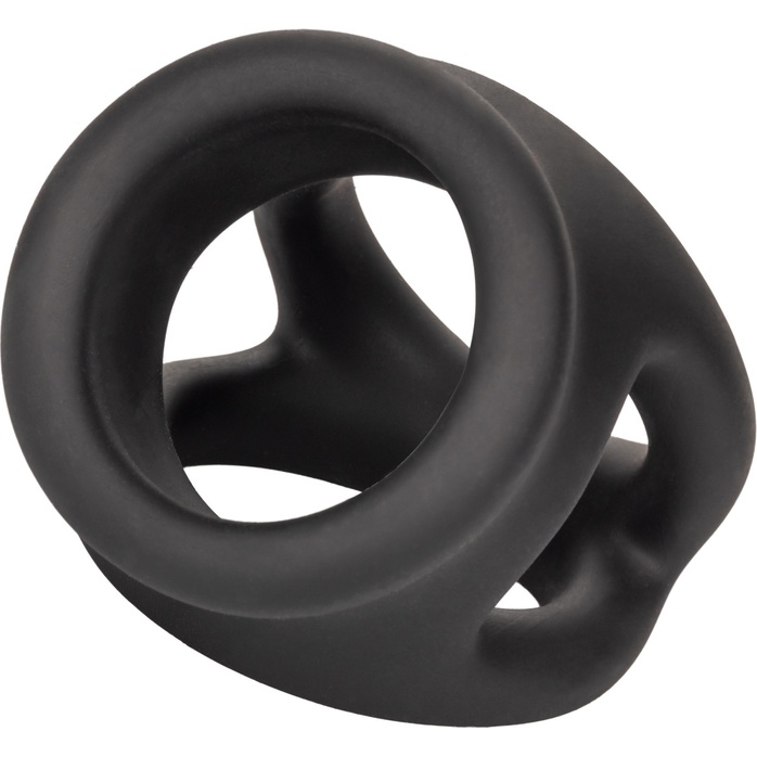 Черное тройное эрекционное кольцо Alpha Liquid Silicone Dual Cage Ring - Alpha. Фотография 7.