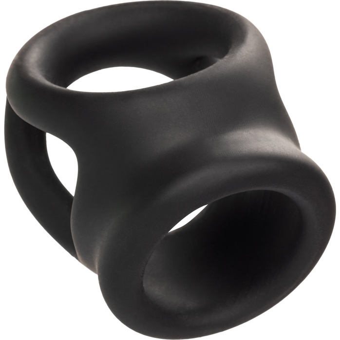 Черное тройное эрекционное кольцо Alpha Liquid Silicone Dual Cage Ring - Alpha. Фотография 8.