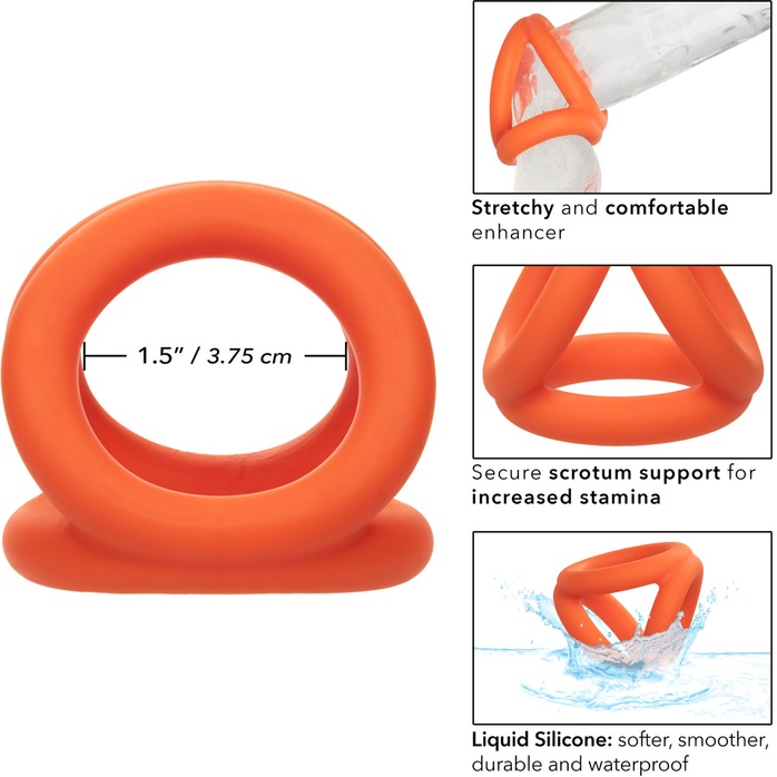 Оранжевое тройное эрекционное кольцо Liquid Silicone Tri-Ring - Alpha. Фотография 4.