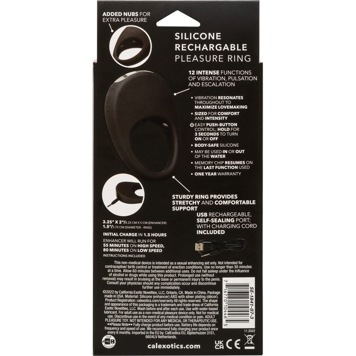Черное эрекционное виброкольцо Silicone Rechargeable Pleasure Ring - Couples Enhancers. Фотография 11.