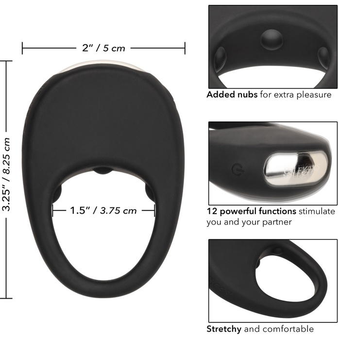 Черное эрекционное виброкольцо Silicone Rechargeable Pleasure Ring - Couples Enhancers. Фотография 4.