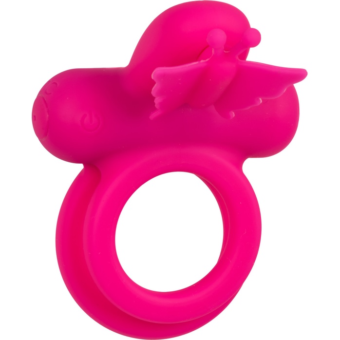 Розовое эрекционное виброкольцо Silicone Rechargeable Dual Butterfly Ring - Couples Enhancers. Фотография 6.