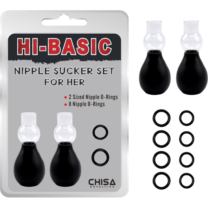 Набор из 2 вакуумных помп для сосков и 4 пар фиксирующих колец Nipple Sucker Set for Her - Hi-Basic