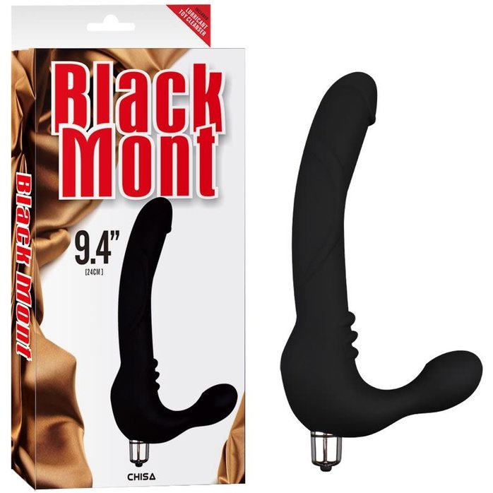 Черный безремневой страпон с вибрацией Strap On Cavalier - 24 см - Black Mont. Фотография 2.