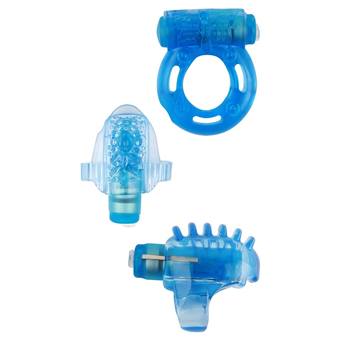 Набор из 3 синих эрекционных колец с вибрацией Teasers Ring Kit - GK Power