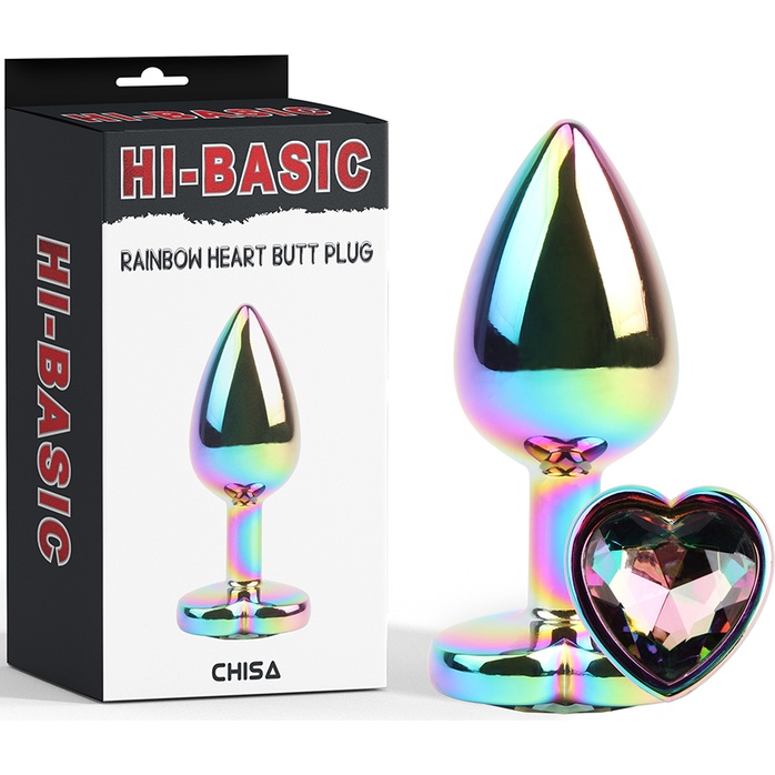 Радужная металлическая пробка Rainbow Heart Butt Plug - 7,1 см - Hi-Basic. Фотография 2.