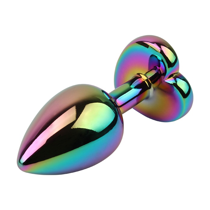 Радужная металлическая пробка Rainbow Heart Butt Plug - 7,1 см - Hi-Basic. Фотография 4.