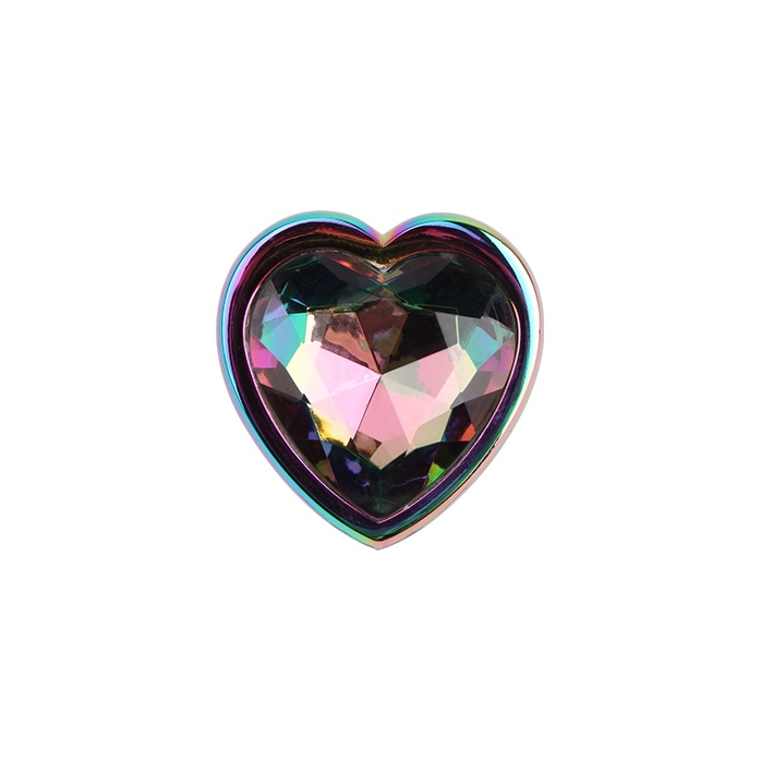 Радужная металлическая пробка Rainbow Heart Butt Plug - 7,1 см - Hi-Basic. Фотография 5.