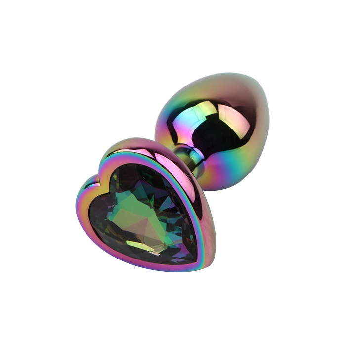 Радужная металлическая пробка Rainbow Heart Butt Plug - 7,1 см - Hi-Basic