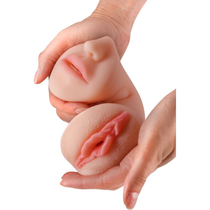 Нежный двусторонний реалистичный мастурбатор - ротик с зубками и вагина. Фотография 9.