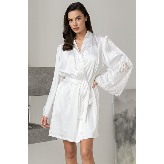 Роскошный шелковый халат Marjory с кружевом на рукавах. Фотография 2.