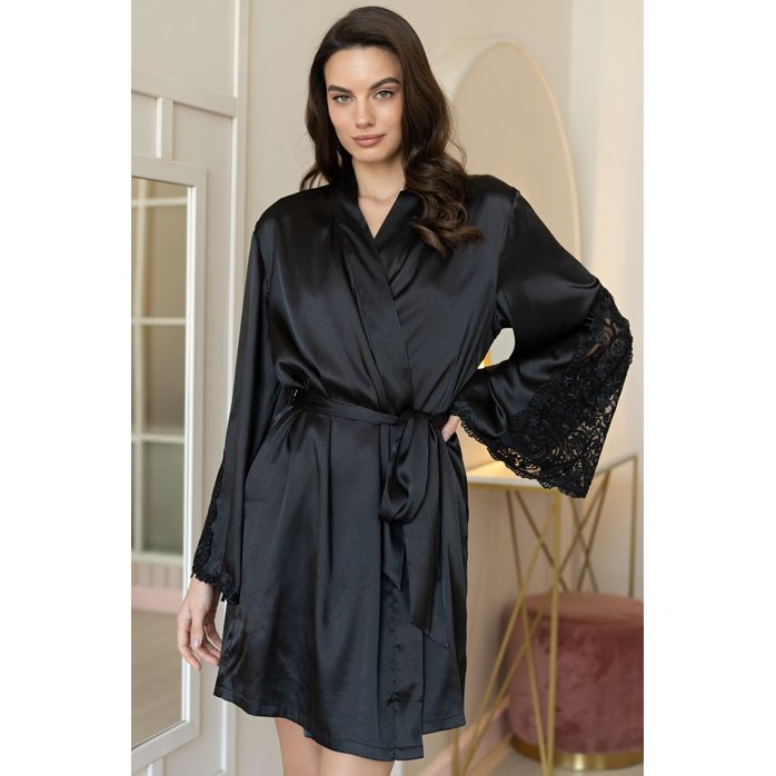 Роскошный шелковый халат Marjory с кружевом на рукавах. Фотография 4.