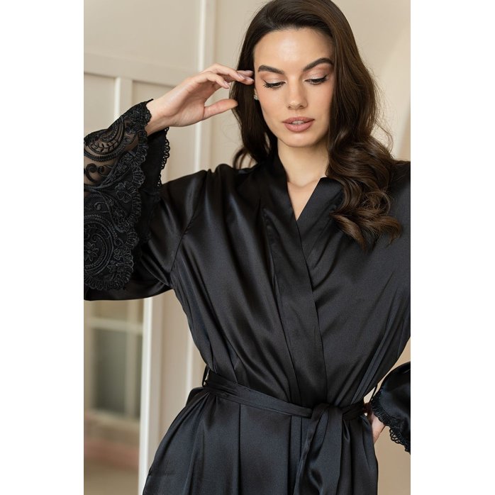 Роскошный шелковый халат Marjory с кружевом на рукавах. Фотография 6.