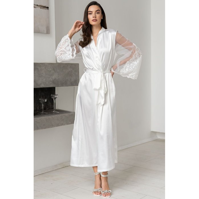 Длинный шелковый халат Marjory с широкими полупрозрачными рукавами. Фотография 2.