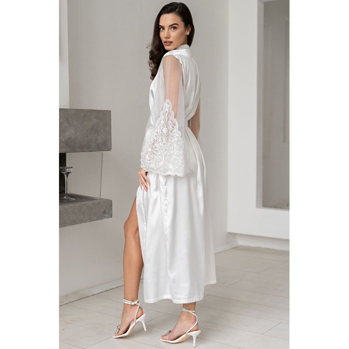 Длинный шелковый халат Marjory с широкими полупрозрачными рукавами. Фотография 3.