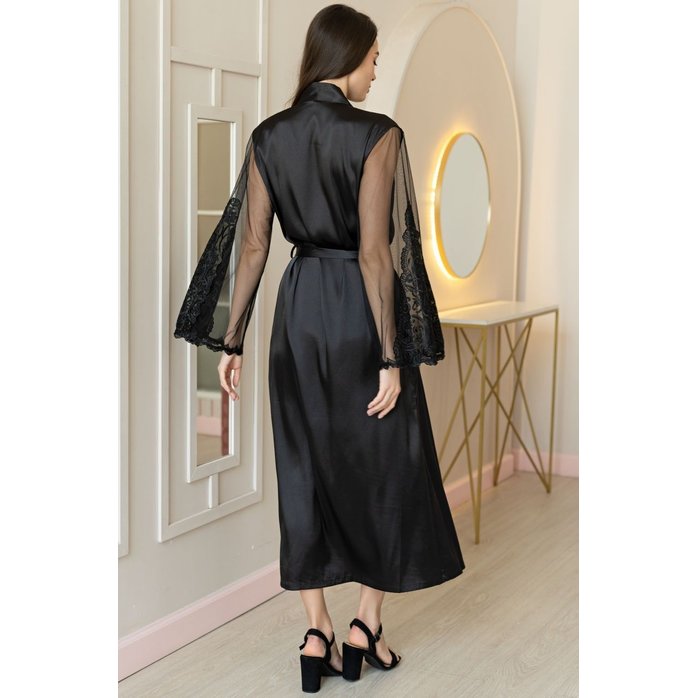 Длинный шелковый халат Marjory с широкими полупрозрачными рукавами. Фотография 5.