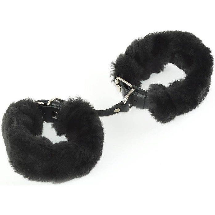 Черные кожаные наручники со съемной опушкой - BDSM accessories
