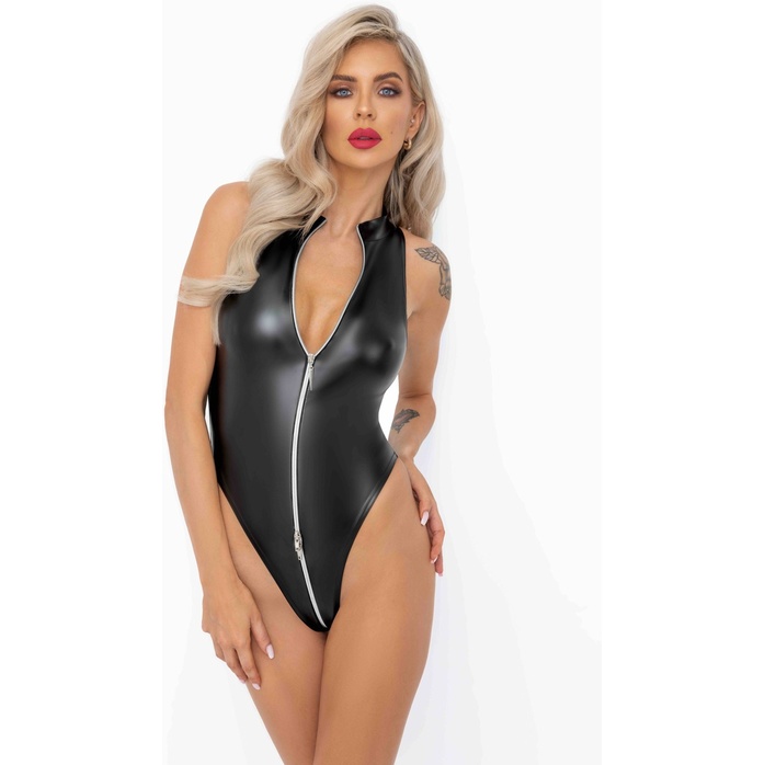 Эротическое боди с молнией Powerwetlook bodysuit with front zipper. Фотография 5.