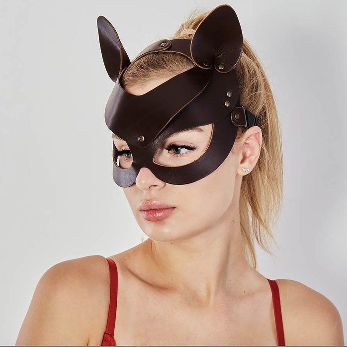 Коричневая кожаная маска Кошечка - BDSM accessories. Фотография 3.