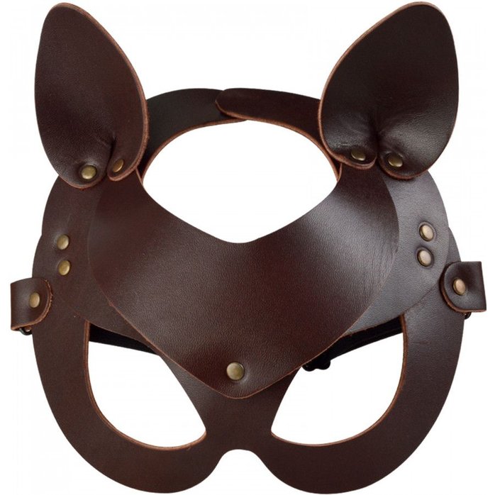 Коричневая кожаная маска Кошечка - BDSM accessories