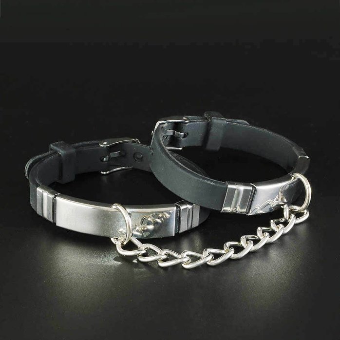 Черные силиконовые наручники с серебристой цепочкой - BDSM accessories