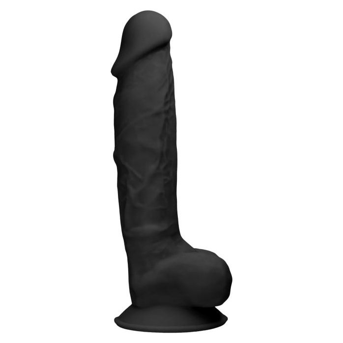 Черный фаллоимитатор Realistic Cock With Scrotum - 22,8 см - RealRock. Фотография 11.