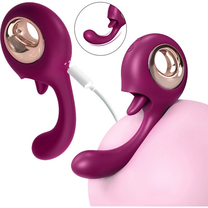 Фиолетовый вибромассажер Woo с язычком - 17,3 см. Фотография 3.