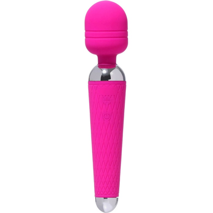 Ярко-розовый жезловый вибромассажер с рифленой ручкой - 20 см - Оки-Чпоки