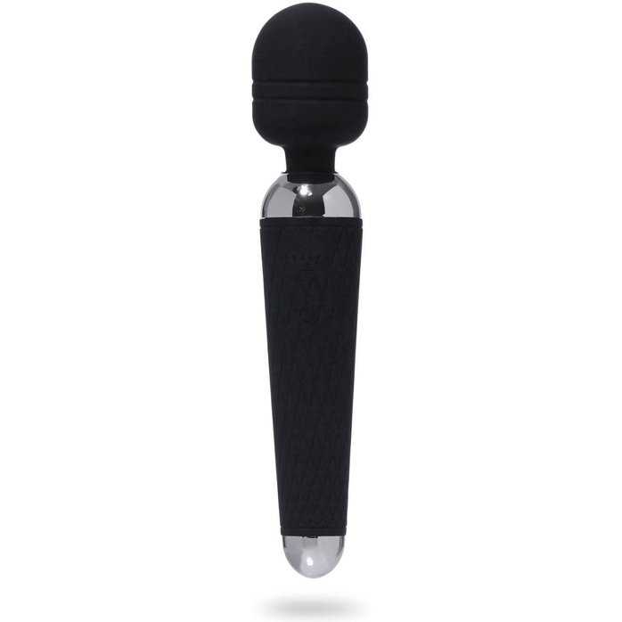 Черный жезловый вибромассажер с рифленой ручкой - 20 см - Оки-Чпоки