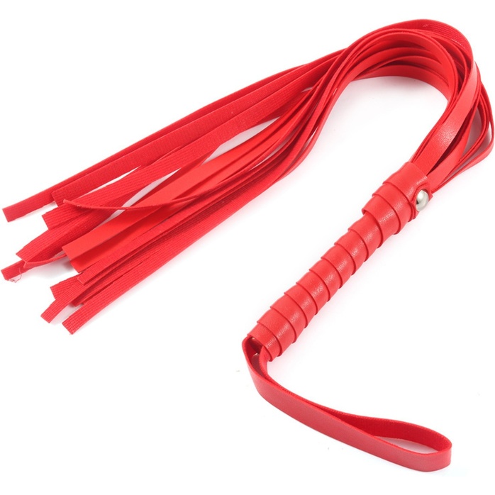 Красная многохвостая плеть с петлей на рукояти - 55 см - Оки-Чпоки