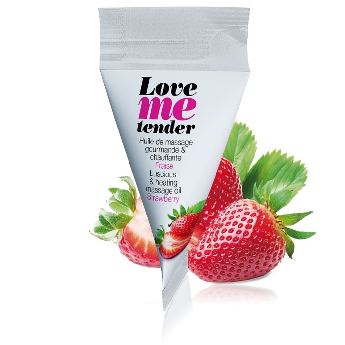 Съедобное согревающее массажное масло Love Me Tender Strawberry с ароматом клубники - 10 мл