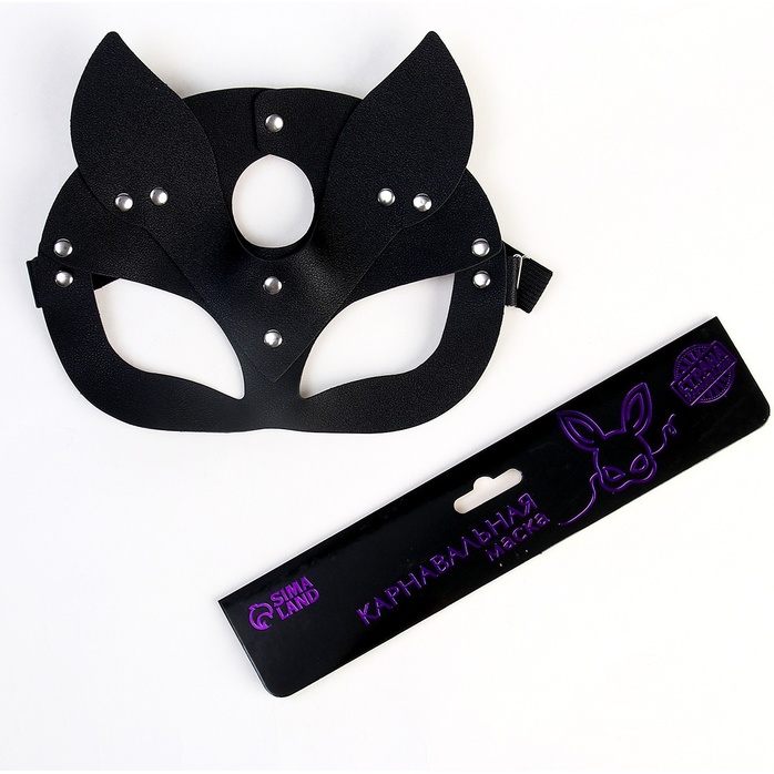Оригинальная черная маска «Кошка» с ушками - Страна Карнавалия. Фотография 5.