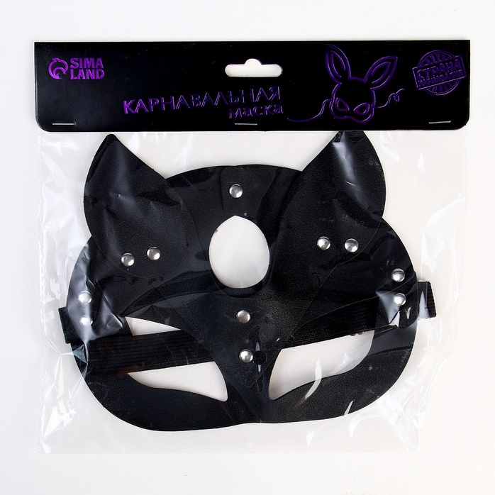 Оригинальная черная маска «Кошка» с ушками - Страна Карнавалия. Фотография 6.
