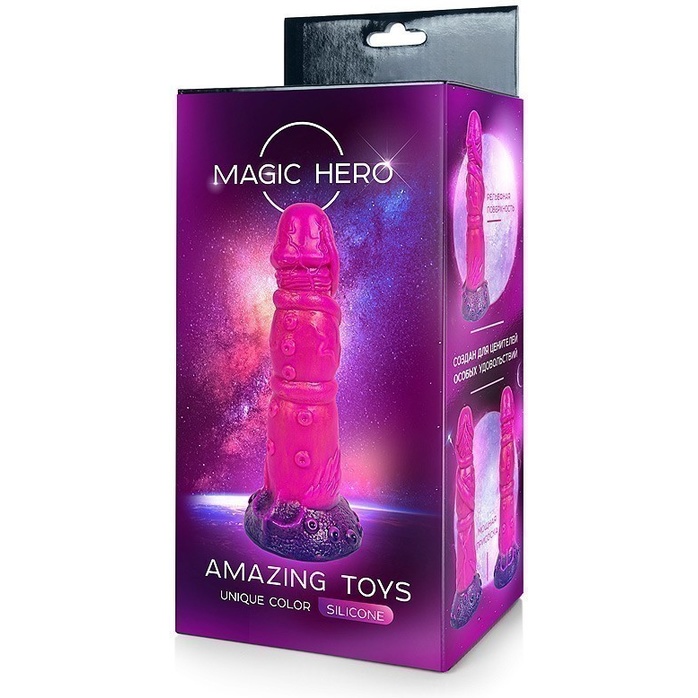 Розовый рельефный фантазийный фаллоимитатор - 20 см - MAGIC HERO. Фотография 3.
