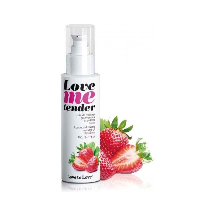 Съедобное согревающее массажное масло Love Me Tender Strawberry с ароматом клубники - 100 мл