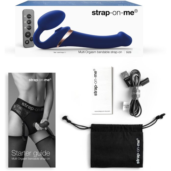 Синий безремневой страпон Multi Orgasm Size S с клиторальной стимуляцией. Фотография 6.