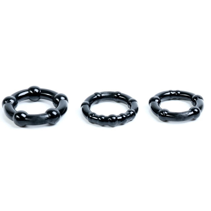 Набор из 3 рельефных эрекционных колец черного цвета - Оки-Чпоки. Фотография 3.