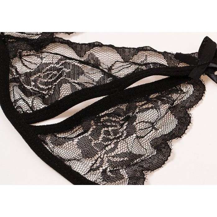 Черный эротический набор кружевного белья с бантиками - Оки-Чпоки. Фотография 7.