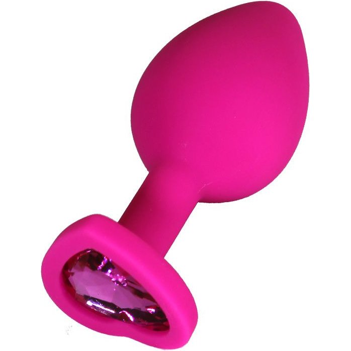 Розовая анальная пробка с кристаллом-сердечком - 7 см