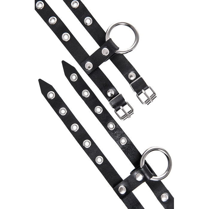 Черные однослойные кожаные наручники из двух ремешков. Фотография 8.