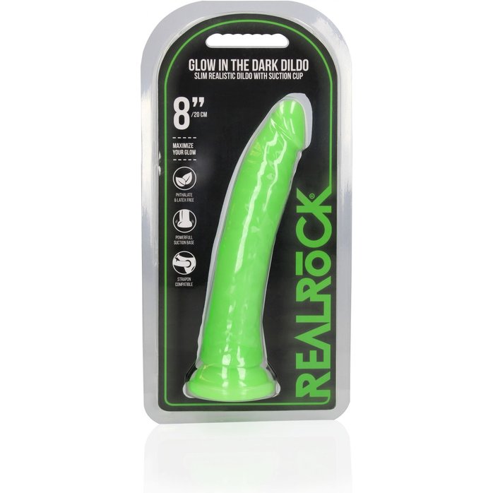 Зеленый люминесцентный фаллоимитатор на присоске - 22 см - RealRock. Фотография 2.
