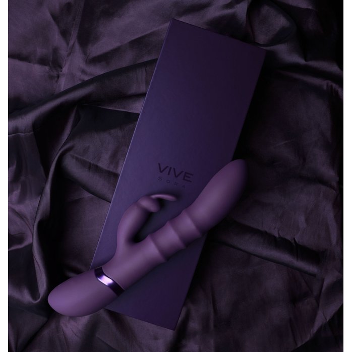 Фиолетовый вибромассажер-кролик с 3 стимулирующими кольцами Sora - 24,2 см - Vive. Фотография 11.