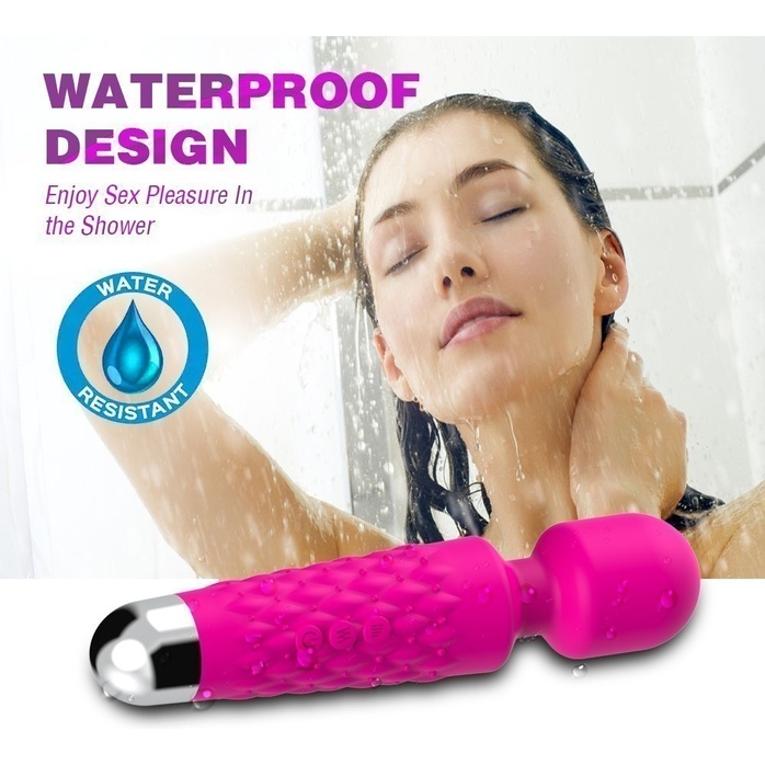Ярко-розовый wand-вибратор с рельефной ручкой - 20 см. Фотография 7.