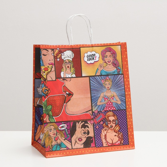 Подарочный крафтовый пакет Pop Art» - 32х19,5х37 см