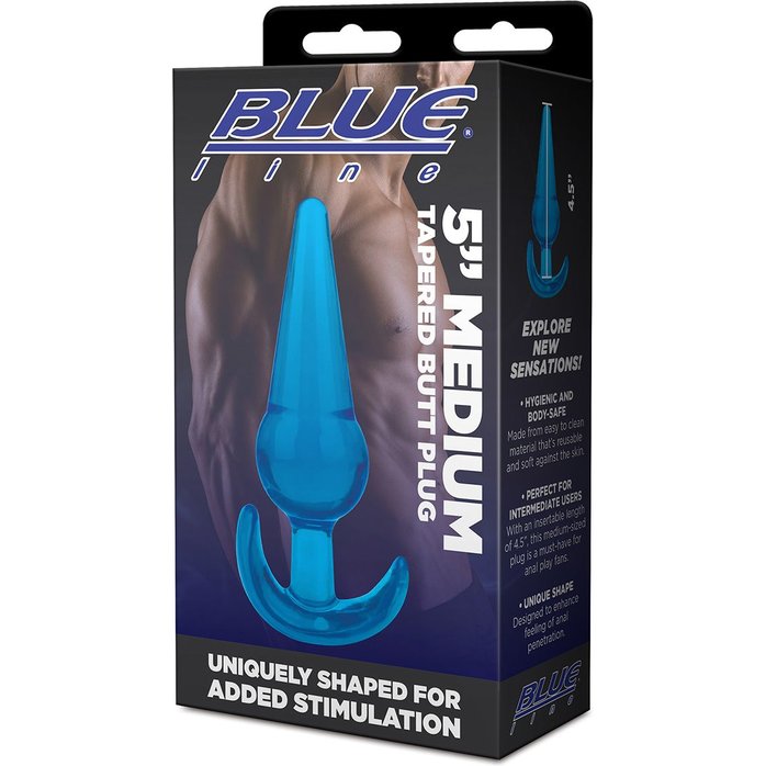 Голубая анальная пробка конической формы Medium Tapered Butt Plug - 12,7 см. Фотография 4.