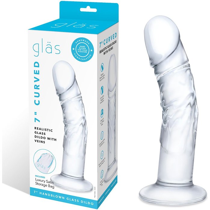 Стеклянный фаллоимитатор из стекла 7’’ Curved Realistic Glass Dildo With Veins - 15,9 см. Фотография 2.