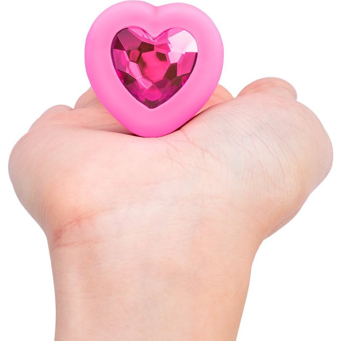 Розовый анальный плаг с кристаллом-сердцем Vibrating Heart Shape Jewel Plug S-M. Фотография 5.