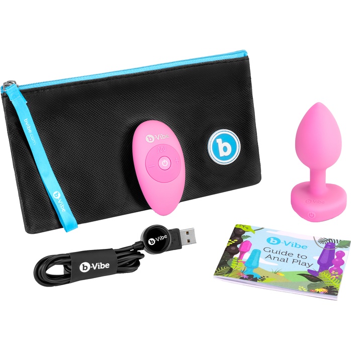 Розовый анальный плаг с кристаллом-сердцем Vibrating Heart Shape Jewel Plug S-M. Фотография 9.