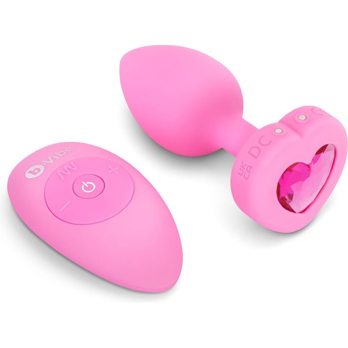 Розовый анальный плаг с кристаллом-сердцем Vibrating Heart Shape Jewel Plug S-M