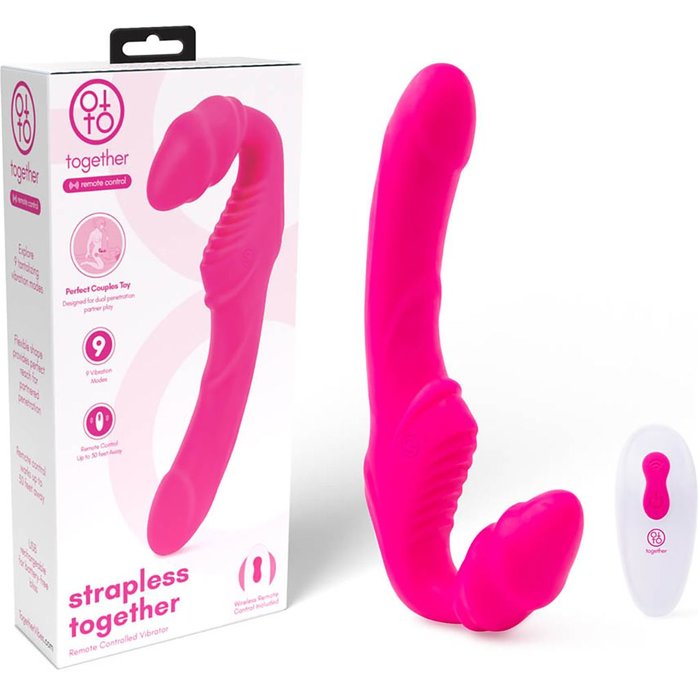 Розовый безремневой страпон на радиоуправлении Strapless Together - 22 см. Фотография 2.